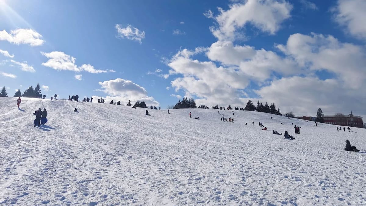 Colinas para descer de tobogã garantem diversão na neve